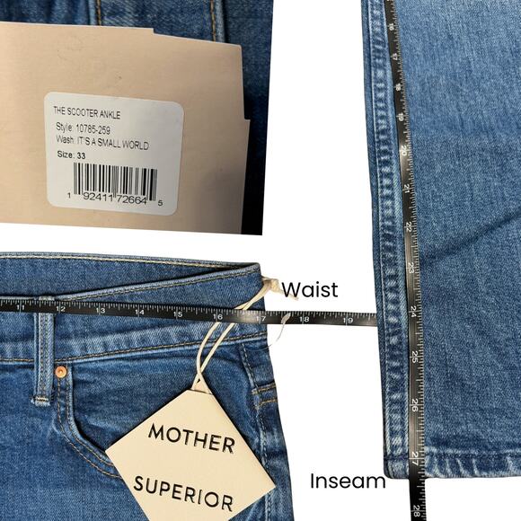 NWT MOTHER The Scooter High-Rise Ankle Bootcut Jeans It's A Small World Size 33 - Picture 5 of 5